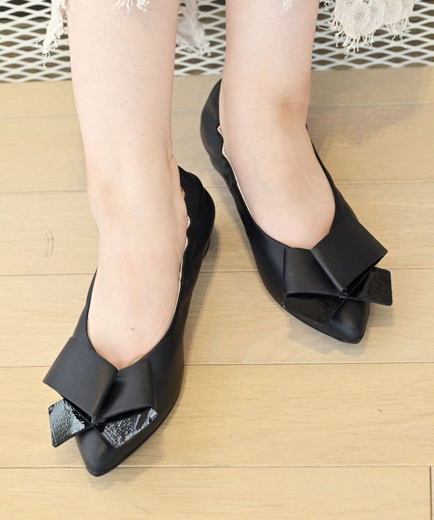 nouvelleRobe Oū 【本革・高反発】Big Ribon ポインテッドトゥ ヒールパンプス ブラック