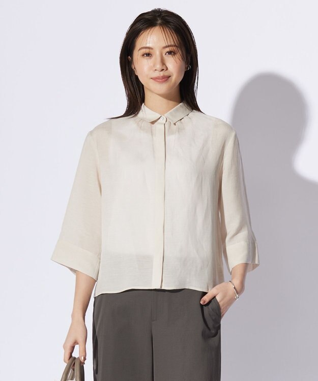 J.PRESS LADIES 【洗える】シアーリネン ブラウス ベージュ系