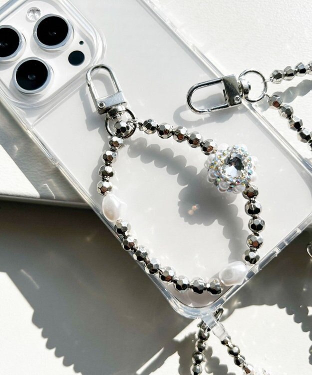 WEGO ハートビジューストラップキーホルダー ホワイト