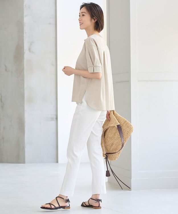 自由区 【WEB限定・洗える・XSサイズあり】トリコットジャージー カットソー カーキ系1