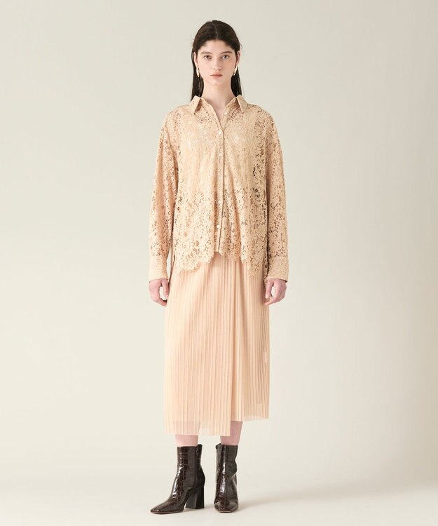 GRACE CONTINENTAL チュールタイトプリーツスカート ベージュ