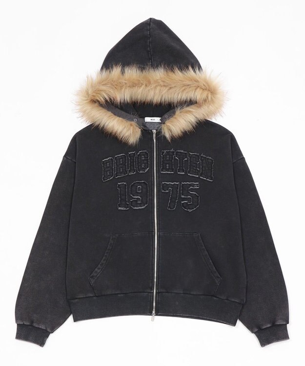 WEGO 裏起毛ファーフードBIGZIPパーカー スミクロ