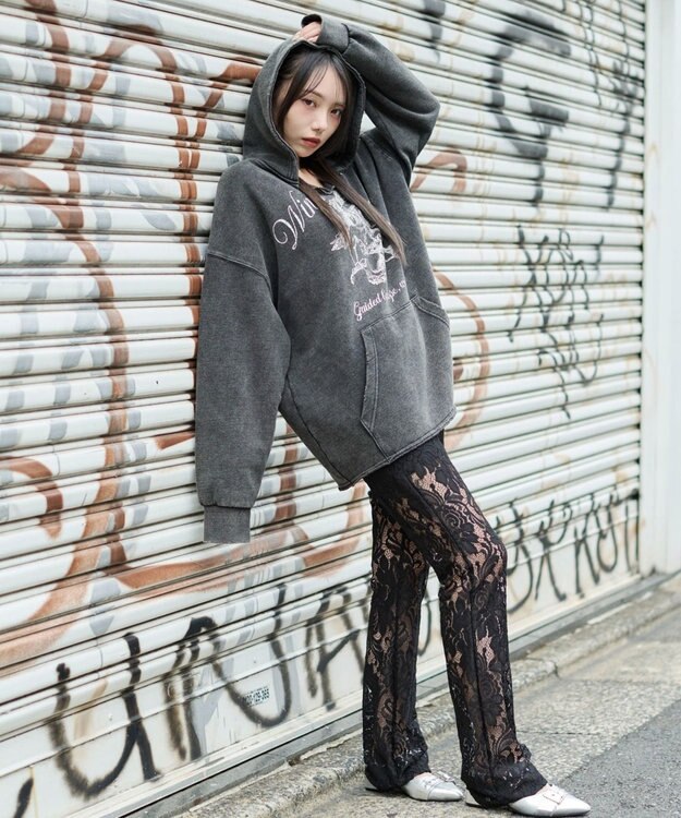 WEGO 【ユニセックス着用ITEM】ヴィンテージグラフィックキーネックプルパーカー ブラックその他