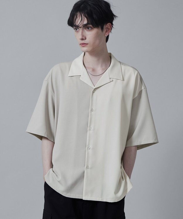 WEGO カラーブロックオープンカラーシャツ（S） ベージュ