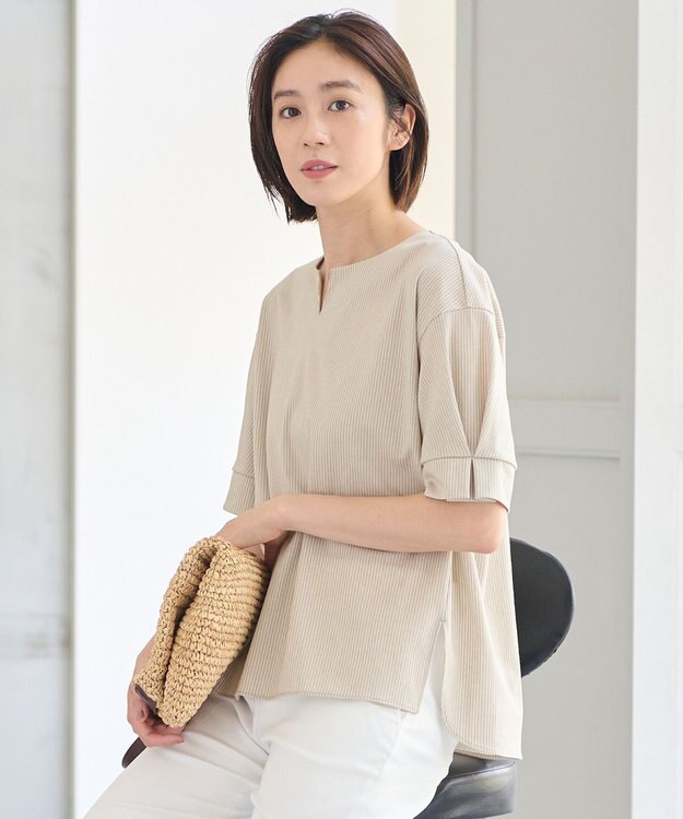 自由区 【WEB限定・洗える・XSサイズあり】トリコットジャージー カットソー カーキ系1