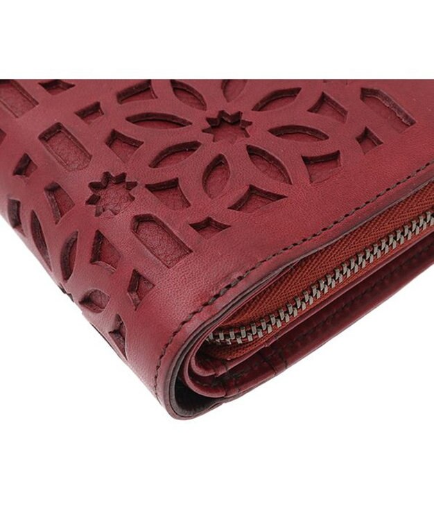 genten カットワーク 二つ折り財布 ワイン