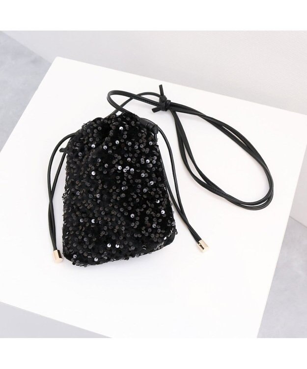 UNBILLION カシュカシュ cachecache / スパンコール巾着ミニショルダーバッグ ブラック