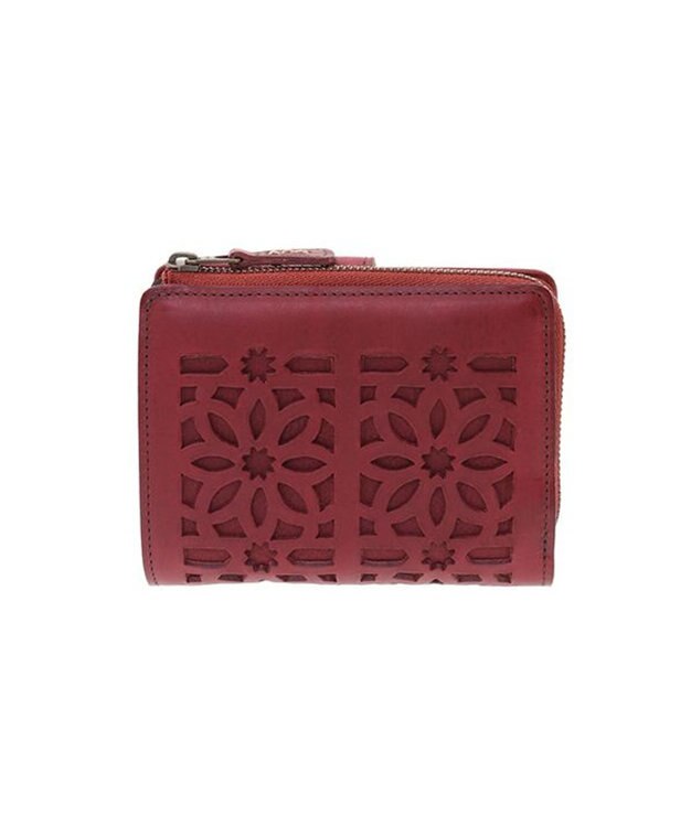 genten カットワーク 二つ折り財布 ワイン