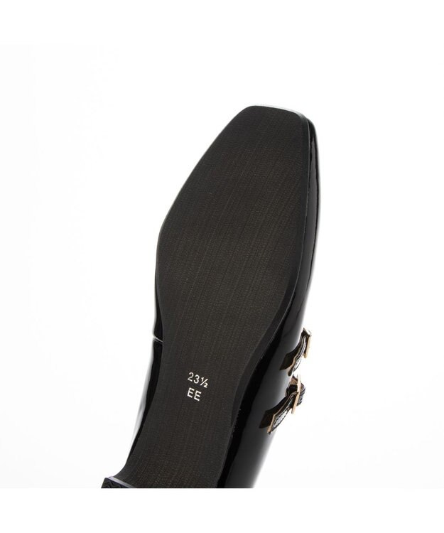 ing <ing>ダブルストラップフラットシューズ ブラックエナメル