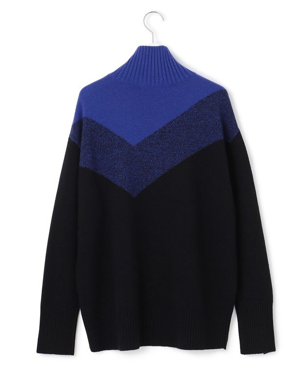 ICB L ソフトカシミヤミックス インターシャ ハイネックニット ロイヤルブルー系