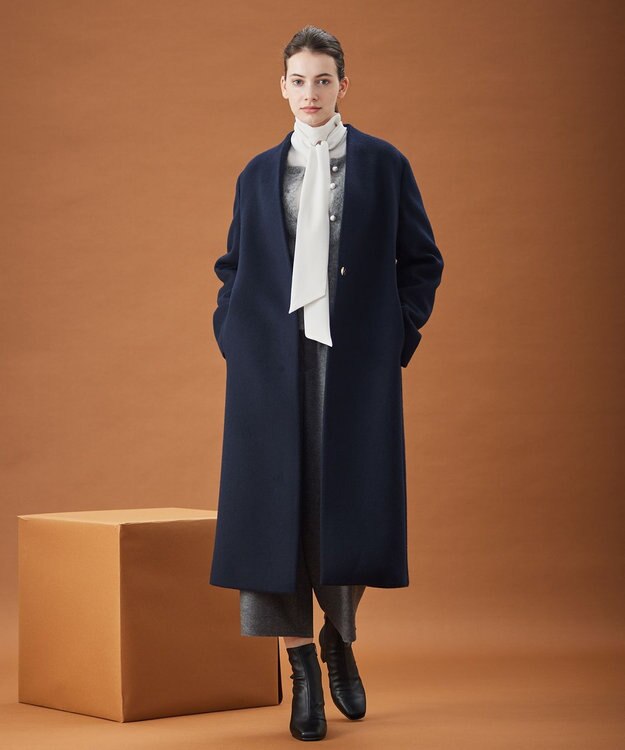 BEIGE， 【S-size】PASSY / ノーカラーロングコート Navy