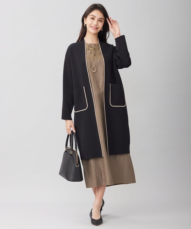 自由区 【洗える】エンブロイダリーノースリーブ ワンピース カーキ