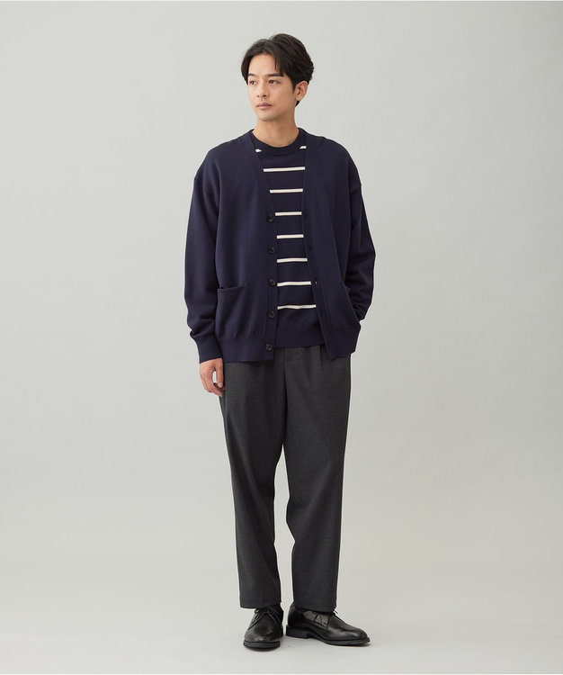 UNFILO MENS 【OCEANS YouTube 掲載/男女兼用】スムースシルキーニット 柄 ボーダー ネイビー×アイボリー