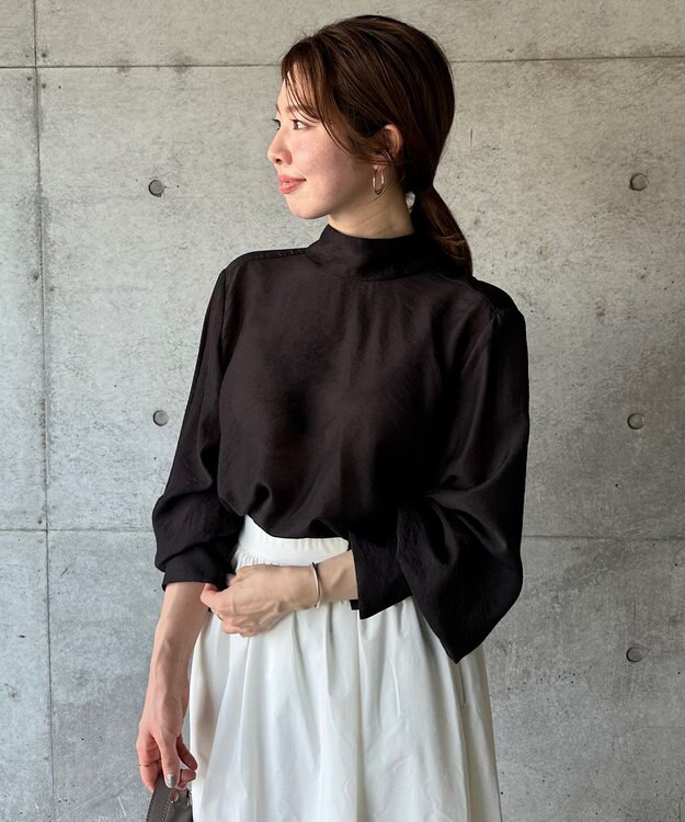 UNFILO イージーケア ボウタイ ブラウス ブラック