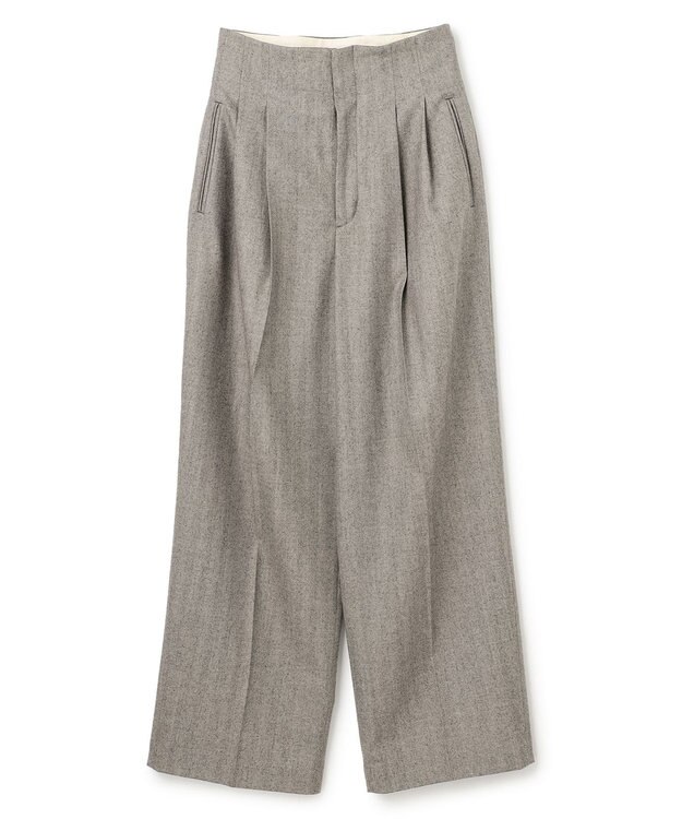 BEIGE， NATION / ウールヘリンボーンタックワイドパンツ C.Gray