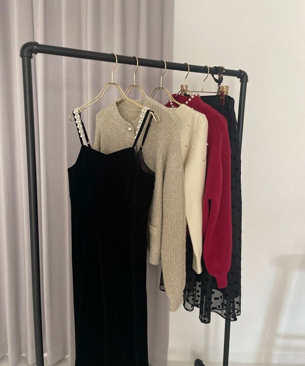 Feroux 【2WAY】パールストラップベロア ジャンスカ ブラック系