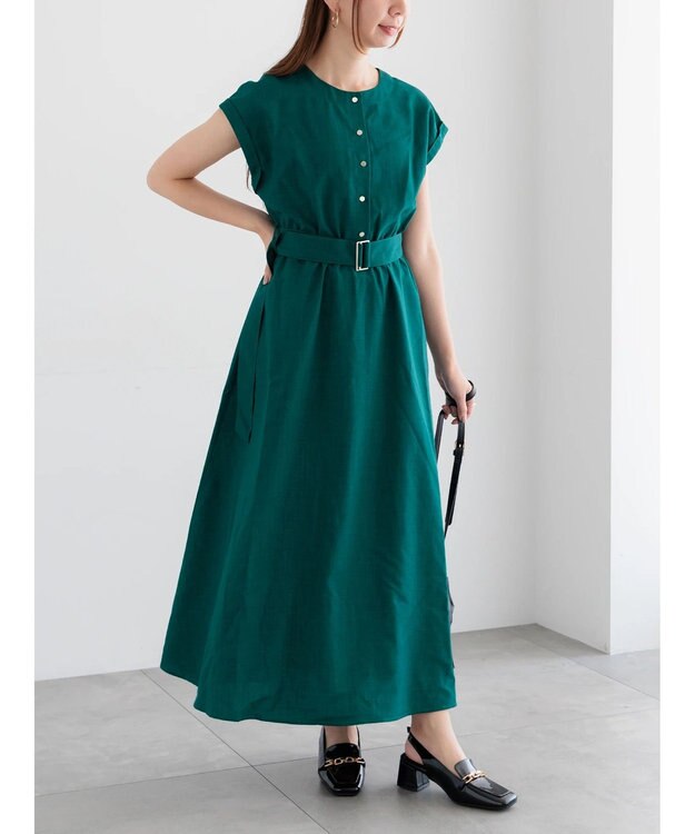 Te chichi リネンライクウエストマークワンピース グリーン