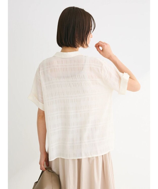 Green Parks シアーチェック開襟ブラウス Off White