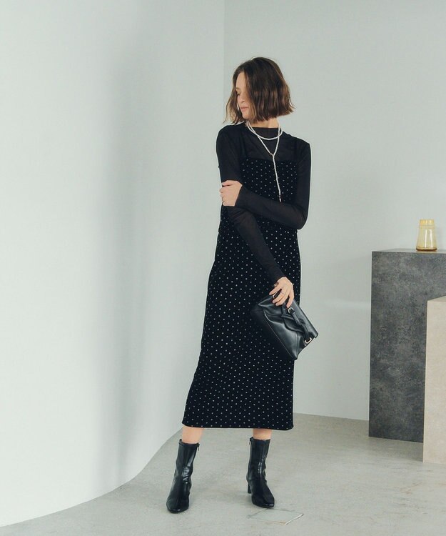 YECCA VECCA グリッタードットベロアナロースカート Black