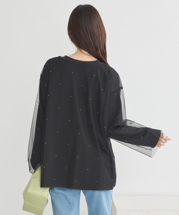 earth music&ecology ラインストーンチュールドッキングプルオーバー Black