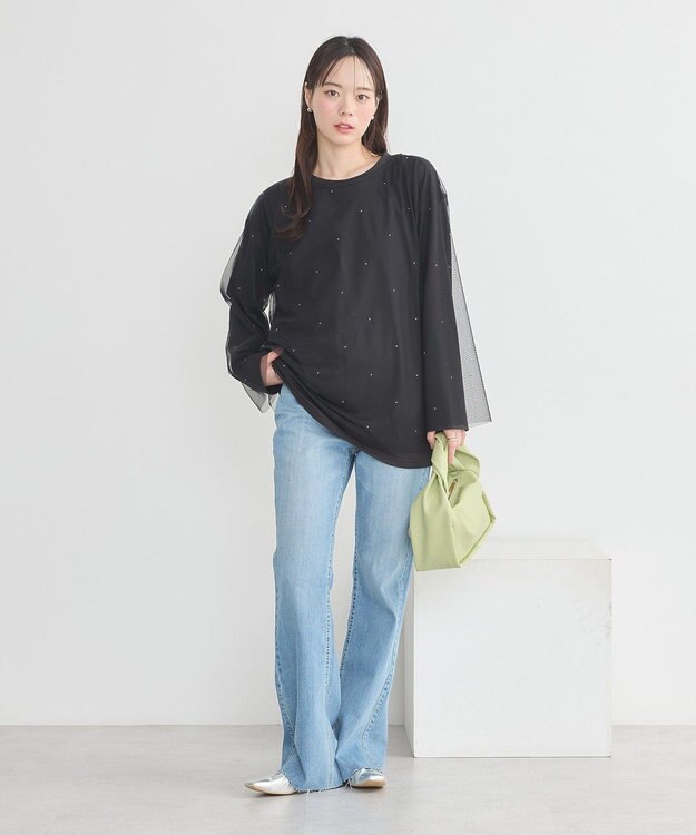 earth music&ecology ラインストーンチュールドッキングプルオーバー Black