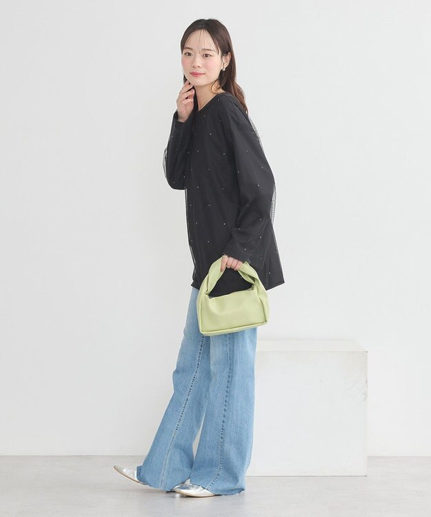 earth music&ecology ラインストーンチュールドッキングプルオーバー Black