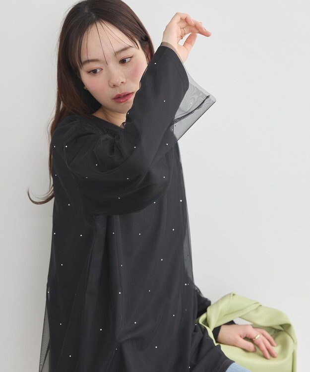 earth music&ecology ラインストーンチュールドッキングプルオーバー Black