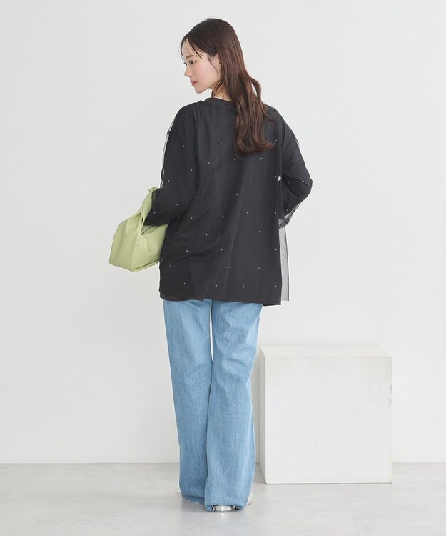 earth music&ecology ラインストーンチュールドッキングプルオーバー Black