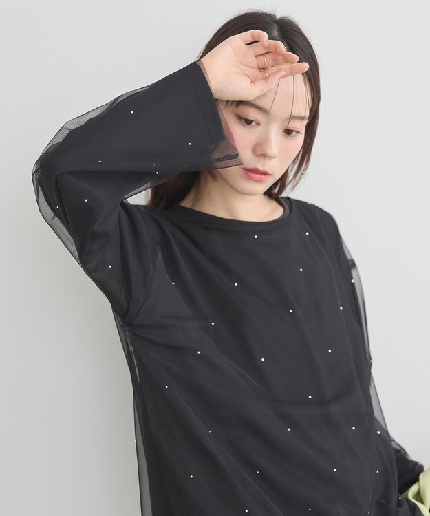 earth music&ecology ラインストーンチュールドッキングプルオーバー Black