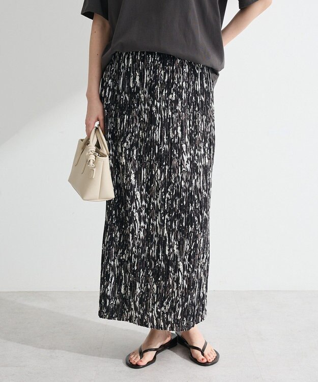 Green Parks 柄プリーツスカート Black