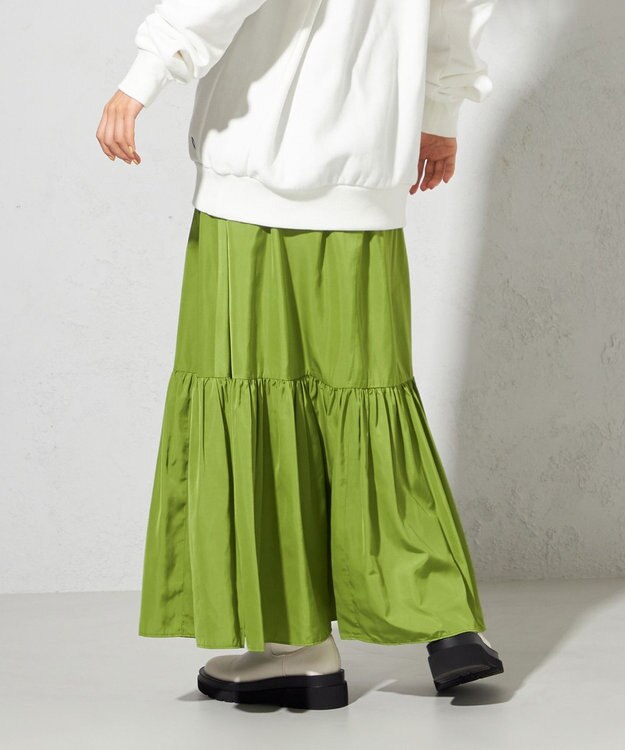 SHARE PARK LADIES 【ウォータープルーフ】　マキシティアードスカート ピスタチオ