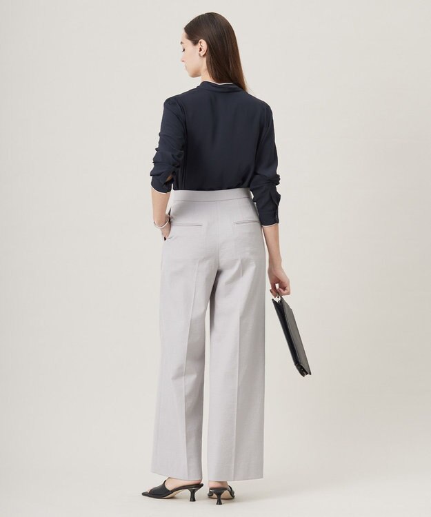 ICB L 【UVケア・速乾・接触冷感・洗える】BackSatinAmunzen 配色ボウタイブラウス ネイビー系