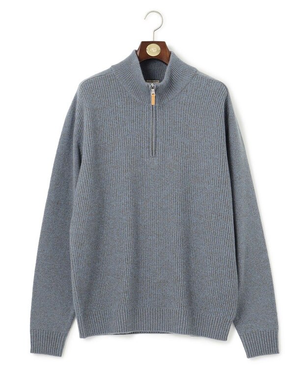 J.PRESS MEN 【KING SIZE】【Cash Lamb's Wool】畔編みハーフジップ ニット ブルー系