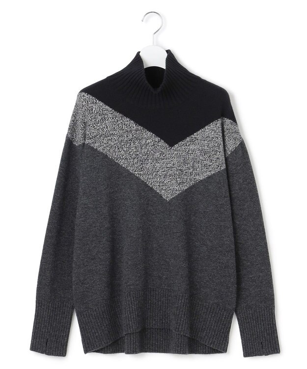 ICB L ソフトカシミヤミックス インターシャ ハイネックニット ブラック系
