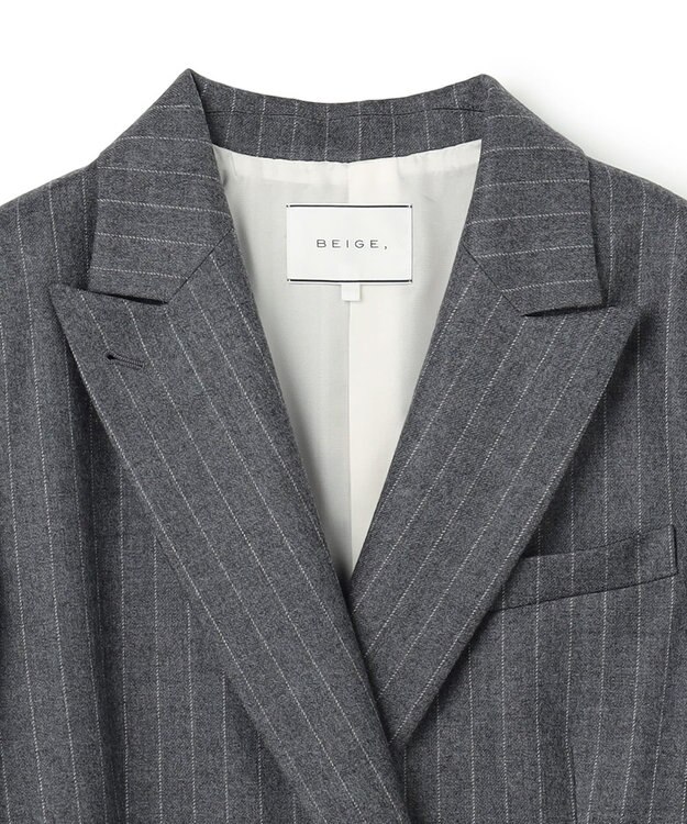BEIGE， DELAND / ウールピンストライプダブルジャケット Gray St.