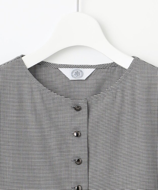 J.PRESS LADIES S 【洗える】ウォッシャブルキュプラツイル ボートネック ブラウス ブラックチェック系