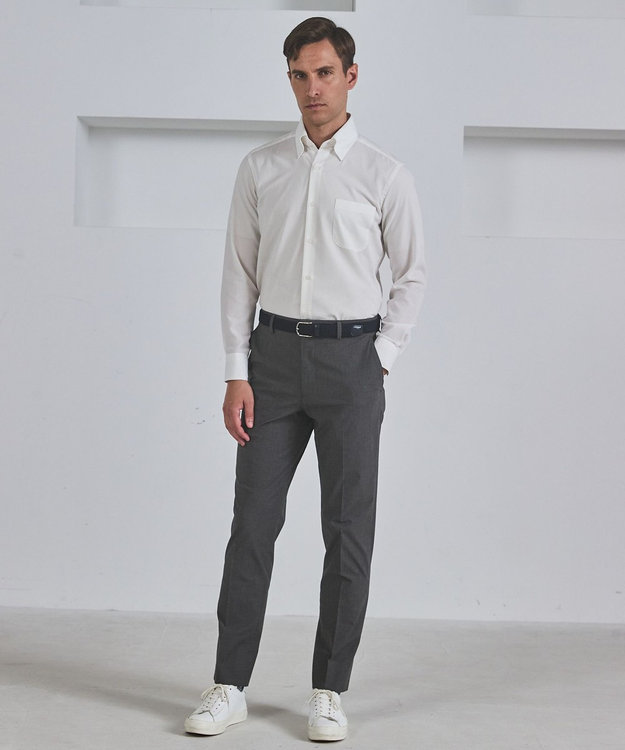 GOTAIRIKU 春夏向け【形態安定】SUMMERPREMIUMPLEATS_スナップダウンカラー _織柄_ 長袖ドレスシャツ(25年春夏モデル) ホワイト系1(ドビーストライプ)