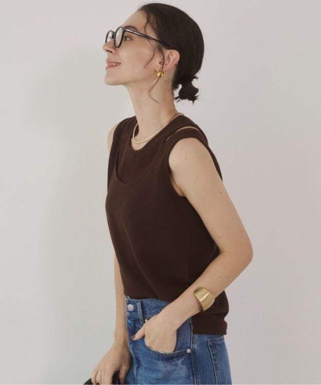 WEGO 【ANGIE VINTAGE】ワッフルフェイクレーヤードタンクトップ ブラウン
