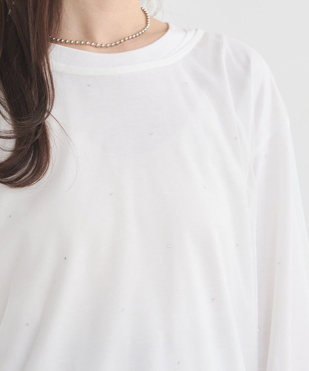 earth music&ecology ラインストーンチュールドッキングプルオーバー Ivory