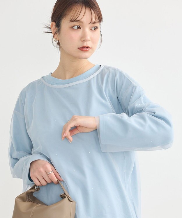 earth music&ecology ラインストーンチュールドッキングプルオーバー Grayish Blue