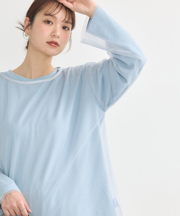 earth music&ecology ラインストーンチュールドッキングプルオーバー Grayish Blue