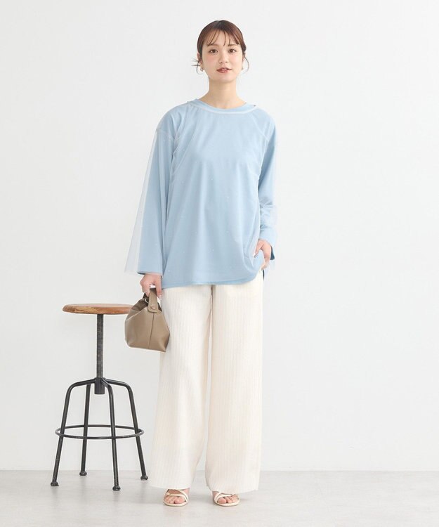 earth music&ecology ラインストーンチュールドッキングプルオーバー Grayish Blue