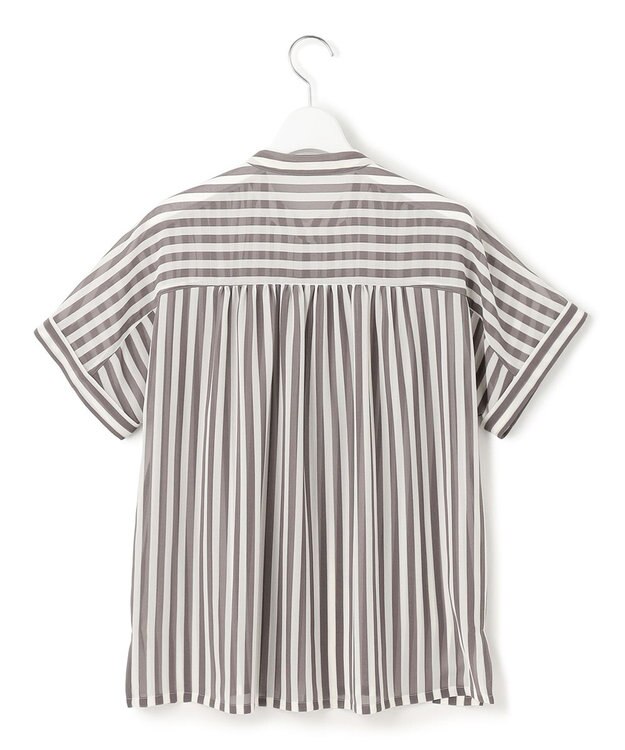 23区 L 【WEB&一部店舗限定/洗える】ストライププリント シフォン ブラウス ダークブラウン系