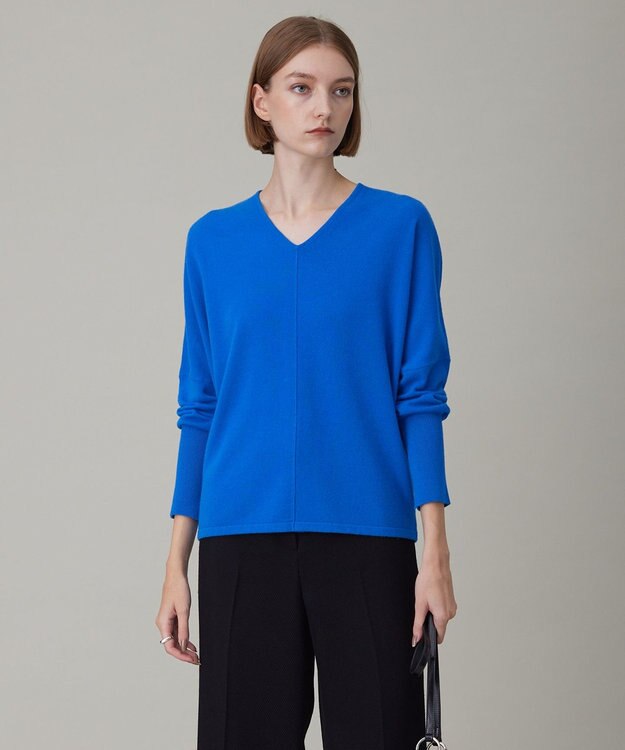 ICB 【洗える】ソフトウールハイゲージ Vネックプルオーバー サファイア系