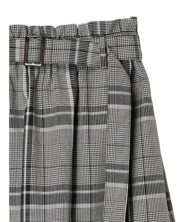 Green Parks 綿麻混バックルベルト付タイトスカート Check Black