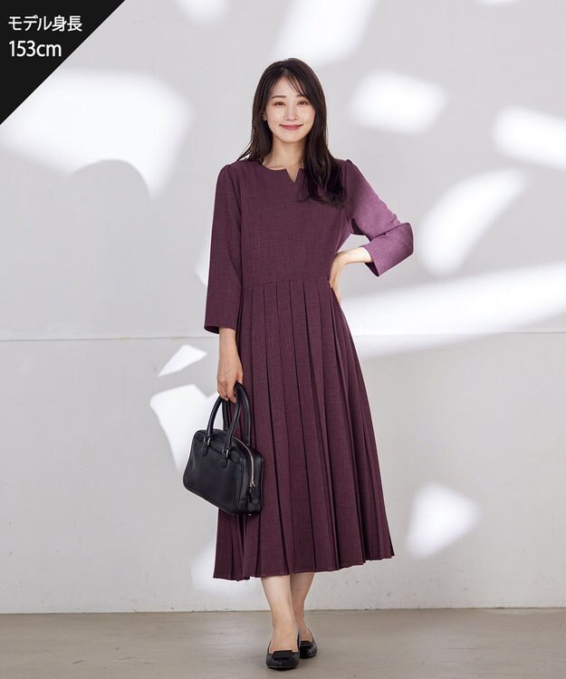 Tiaclasse 【洗える】プリーツワンピース ワイン
