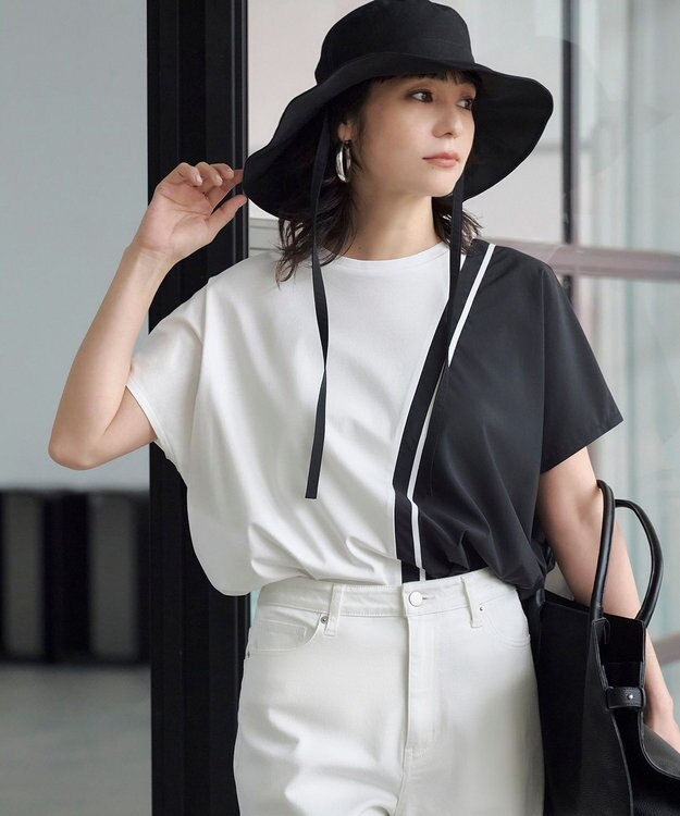 ICB 【洗える】シルケットコンビスムース カットソー オフホワイト×ブラック系