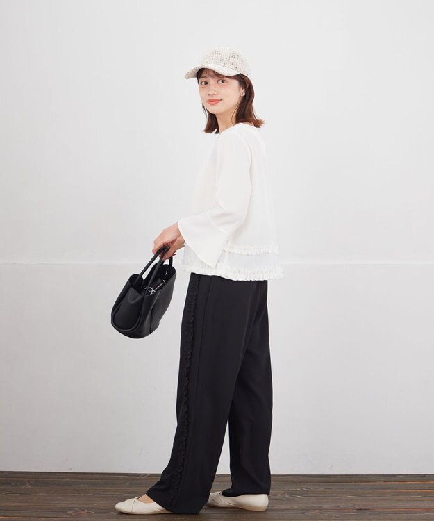 Tiaclasse L 【ブラウス×パンツ2点ット】フリルデザインセットアップ オフホワイト