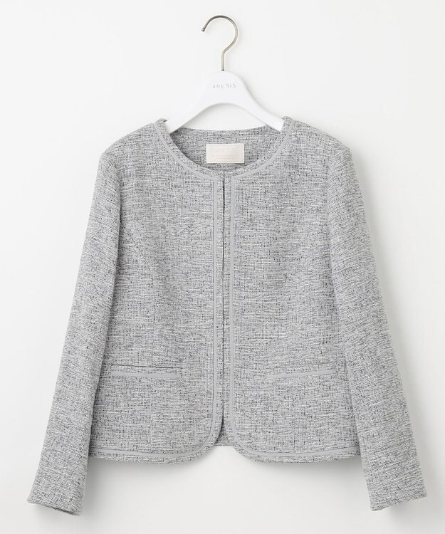 ANY SIS ミニライトボーダー ノーカラージャケット グレーシャンブレー