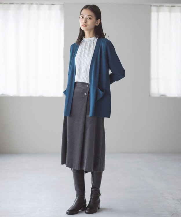 J.PRESS LADIES 【着丈が選べる・洗える】KNIT BASIC ロングカーディガン グリーン系